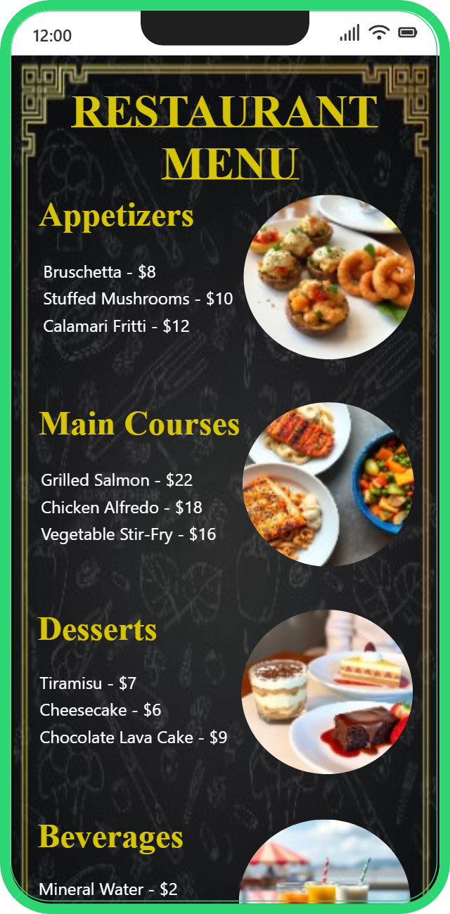 Menu Landing Page